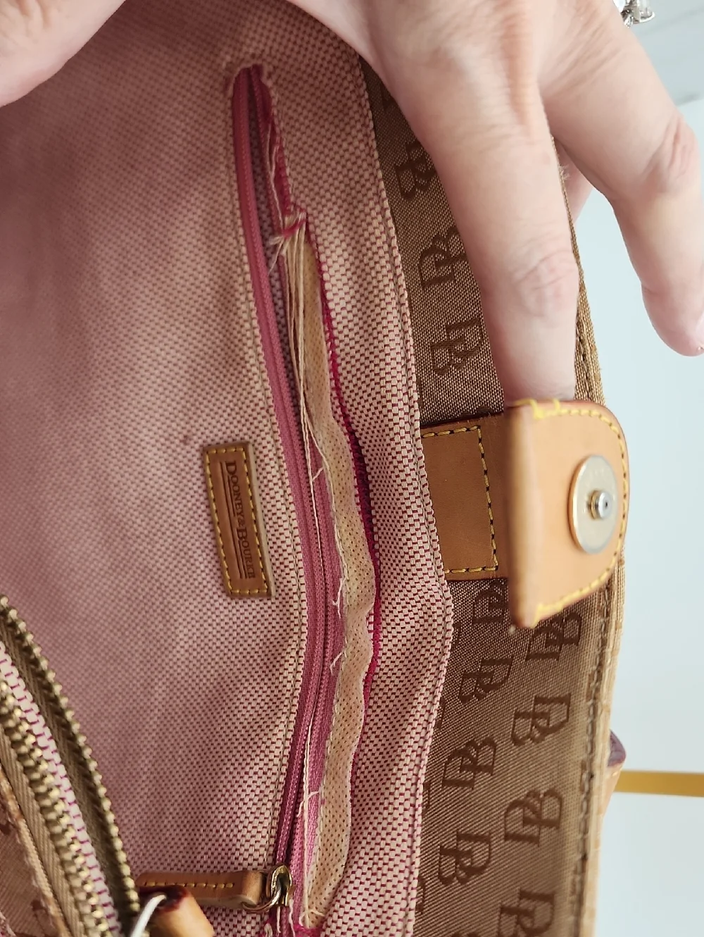 Dooney & Bourke Signature Monnogram Brown And Pink Satchel Bag‎
